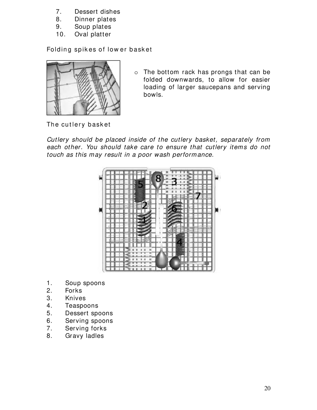 Baumatic BDWI640 manual Folding spikes of lower basket, Cutlery basket 