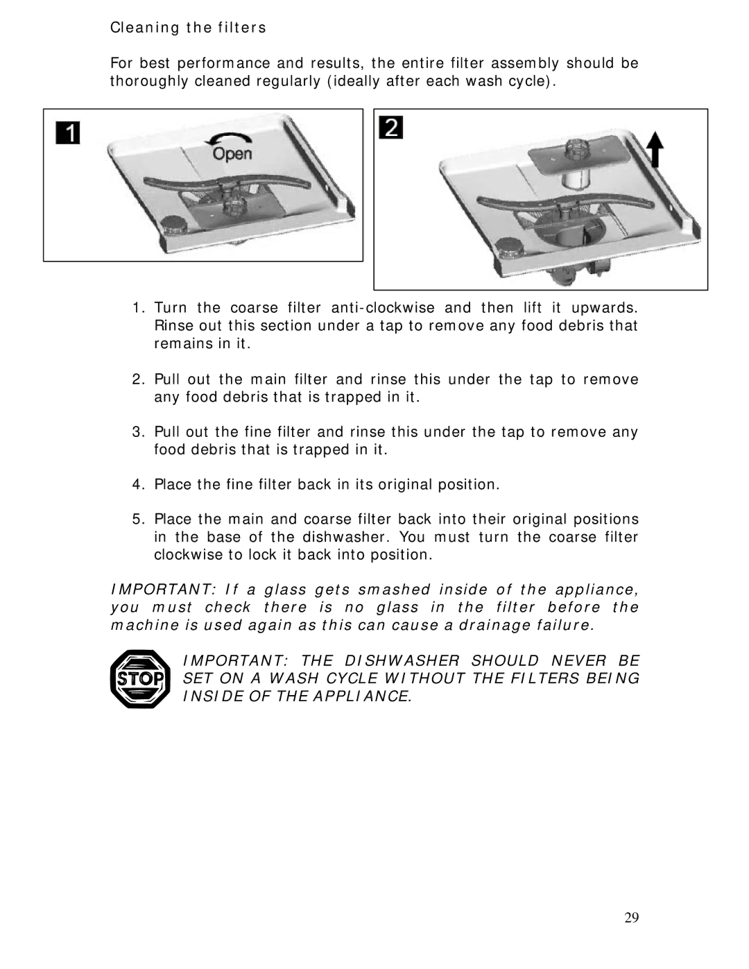 Baumatic BDWI660 manual Cleaning the filters 