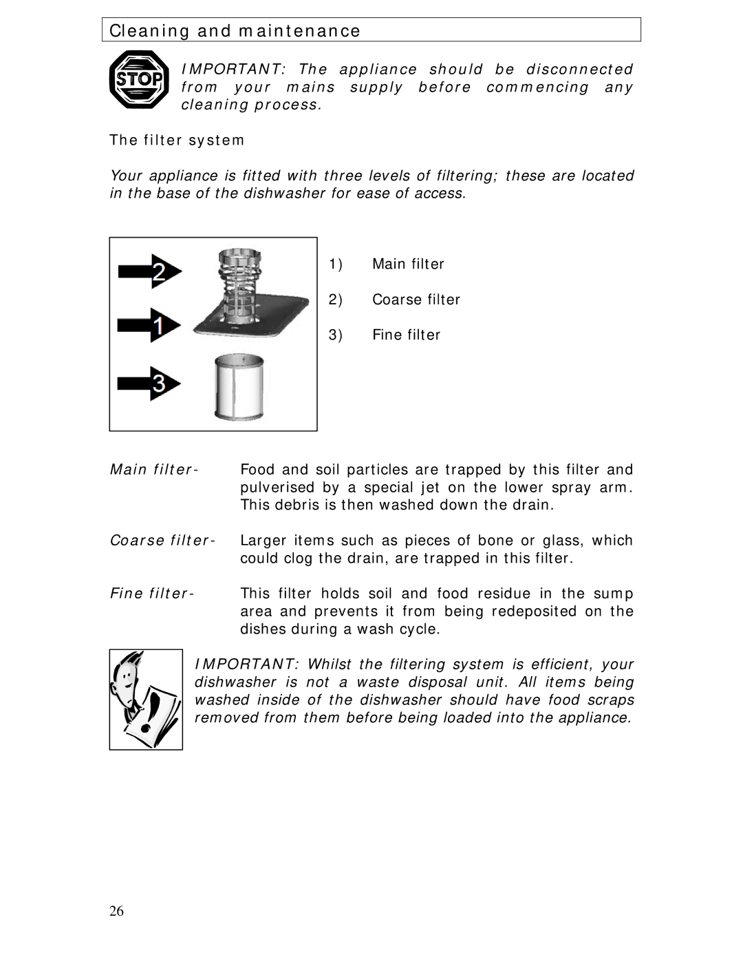 Baumatic BDWS60SS manual Cleaning and maintenance, Filter system 