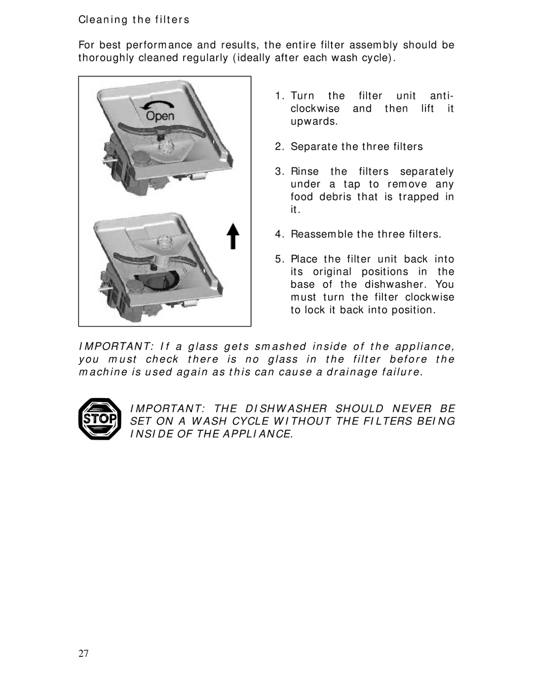 Baumatic BDWS60SS manual Cleaning the filters 