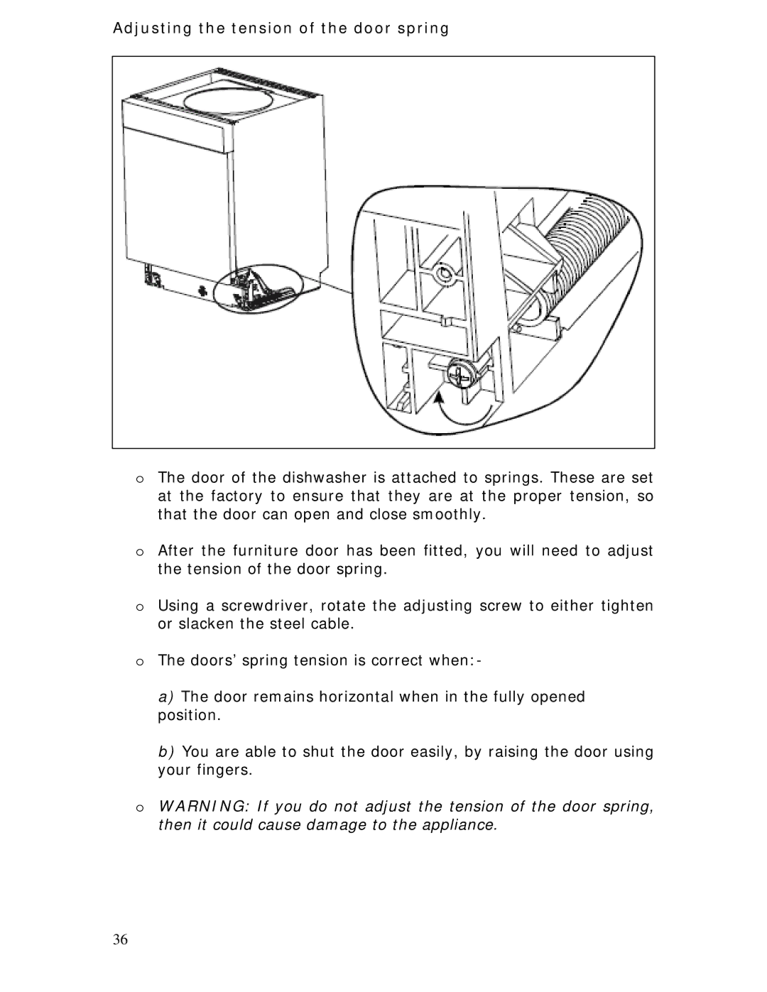 Baumatic BDWS60SS manual Adjusting the tension of the door spring 