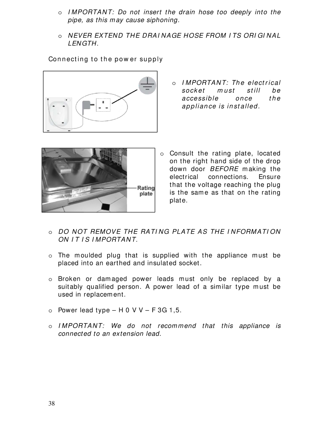 Baumatic BDWS60SS manual Connecting to the power supply 