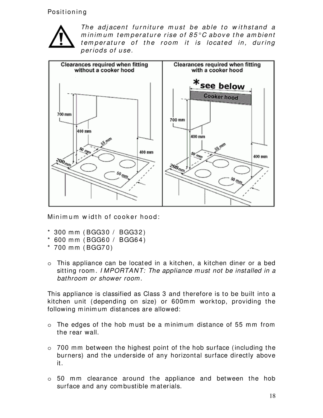 Baumatic BGG64W manual Positioning 