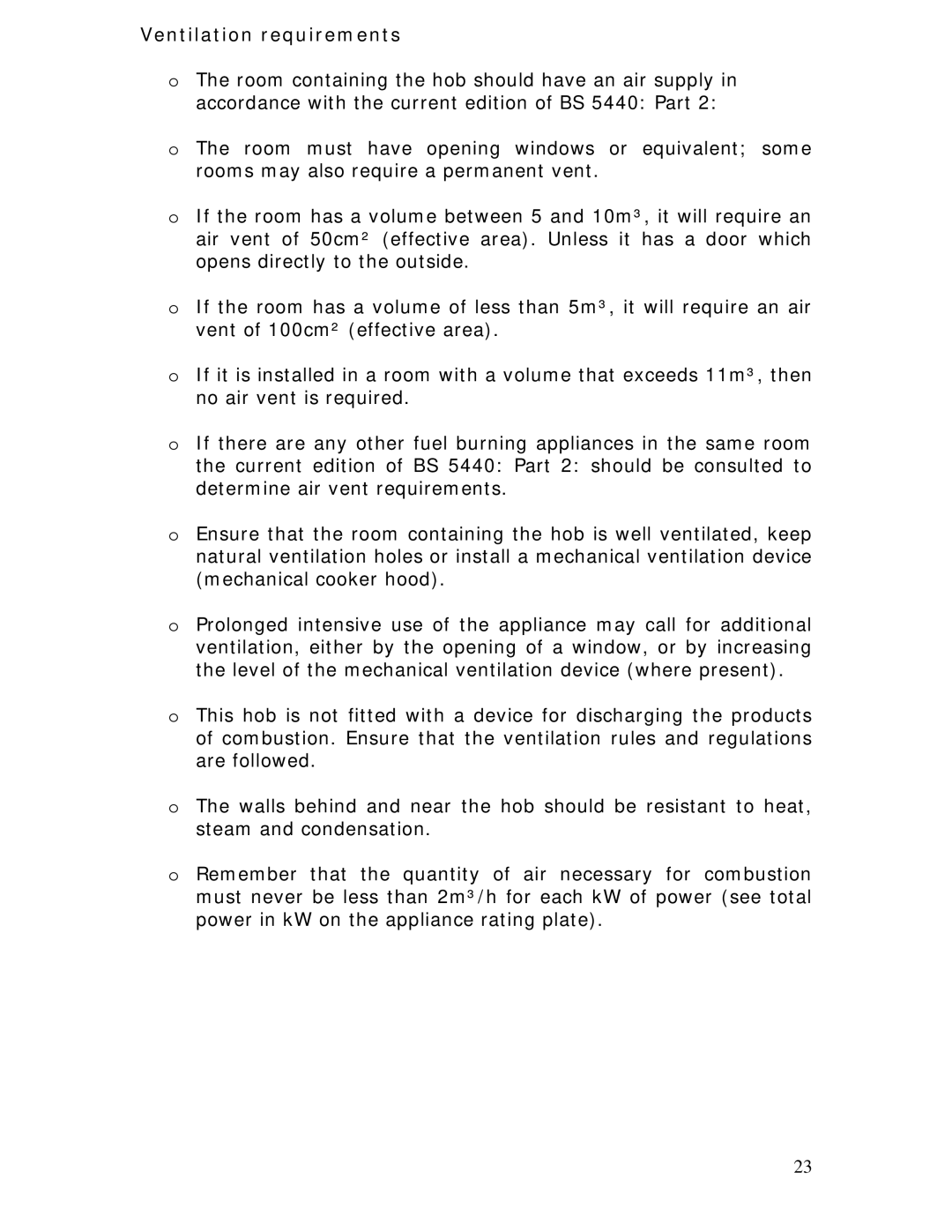 Baumatic BGG64W manual Ventilation requirements 