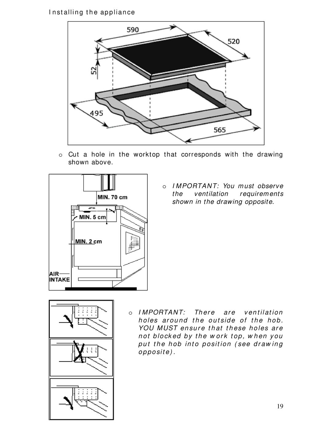 Baumatic BHC605 manual Installing the appliance 