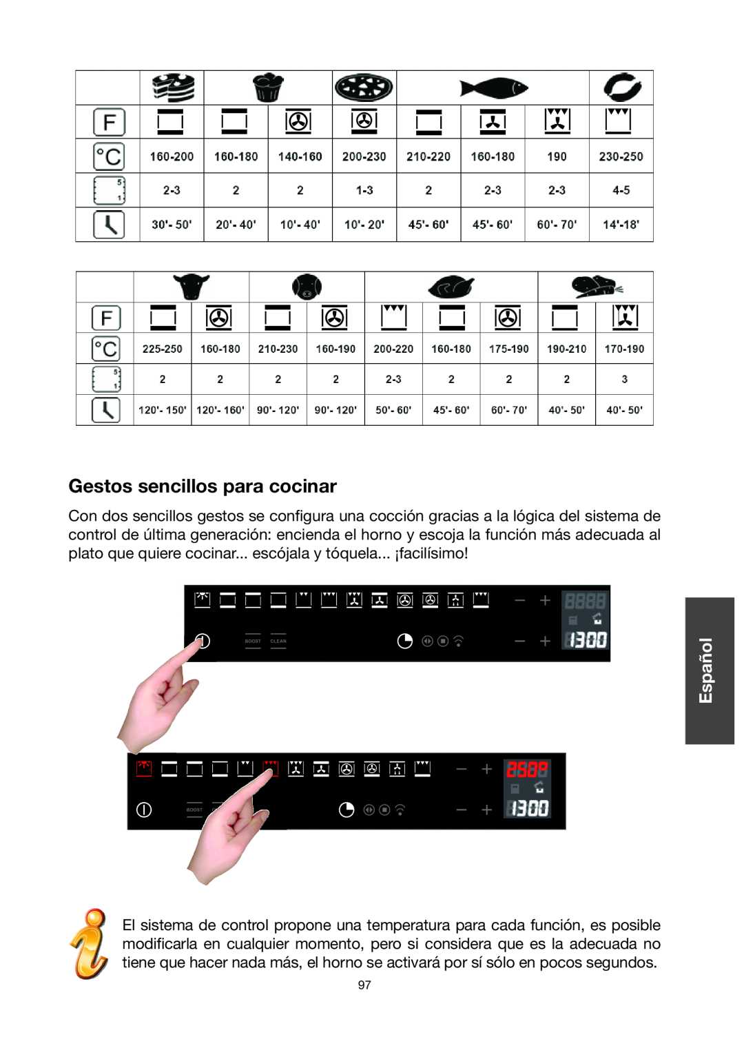 Baumatic BO667TS.DD manual Gestos sencillos para cocinar, Italiano English Français Deutsch Português Nederlands Español 