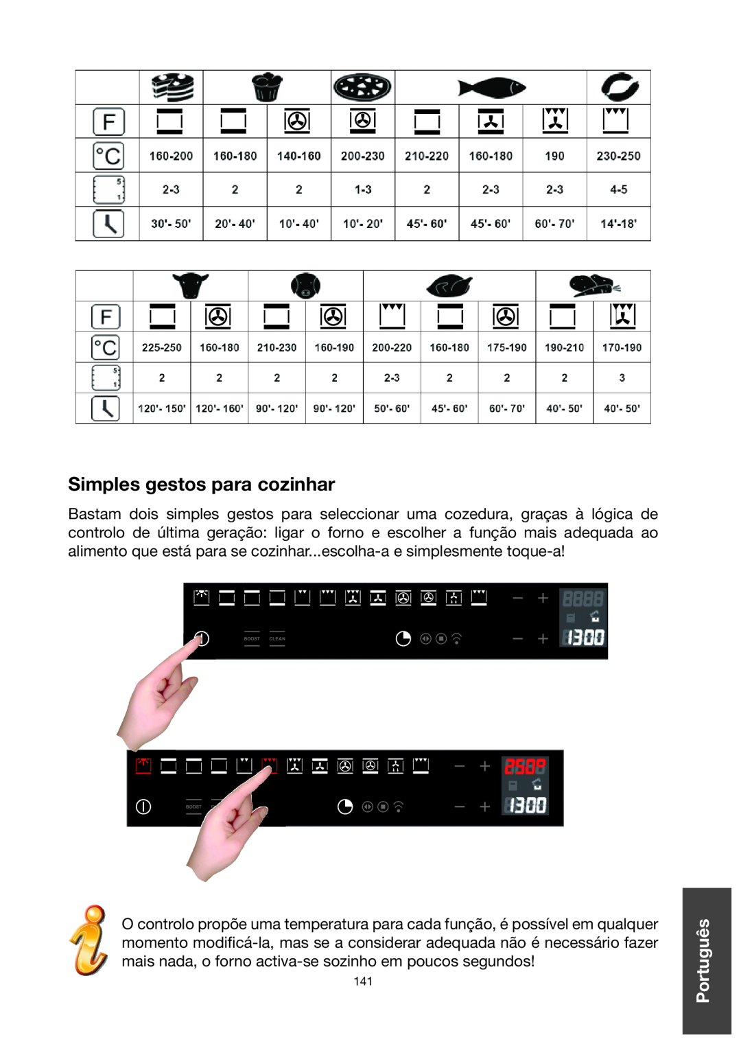 Baumatic BO667TS.DD manual Simples gestos para cozinhar, Italiano English Français Deutsch Português Nederlands Español 