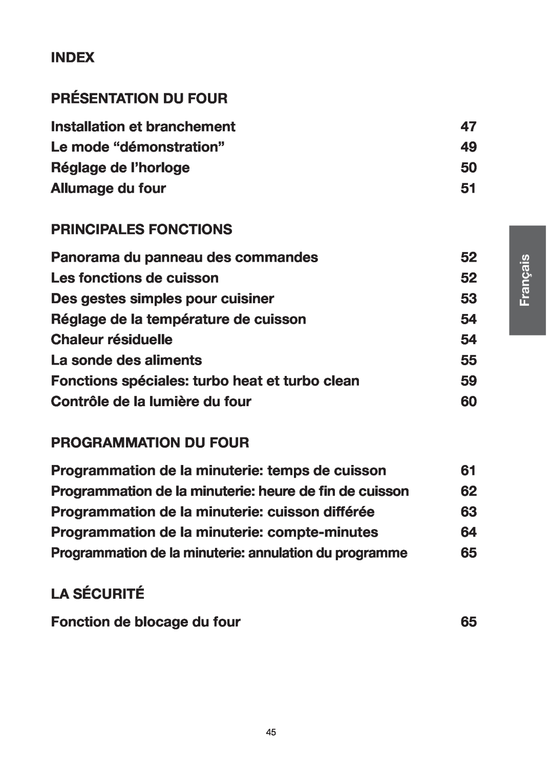 Baumatic BO667TS.DD manual INDEX Présentation du four Installation et branchement 