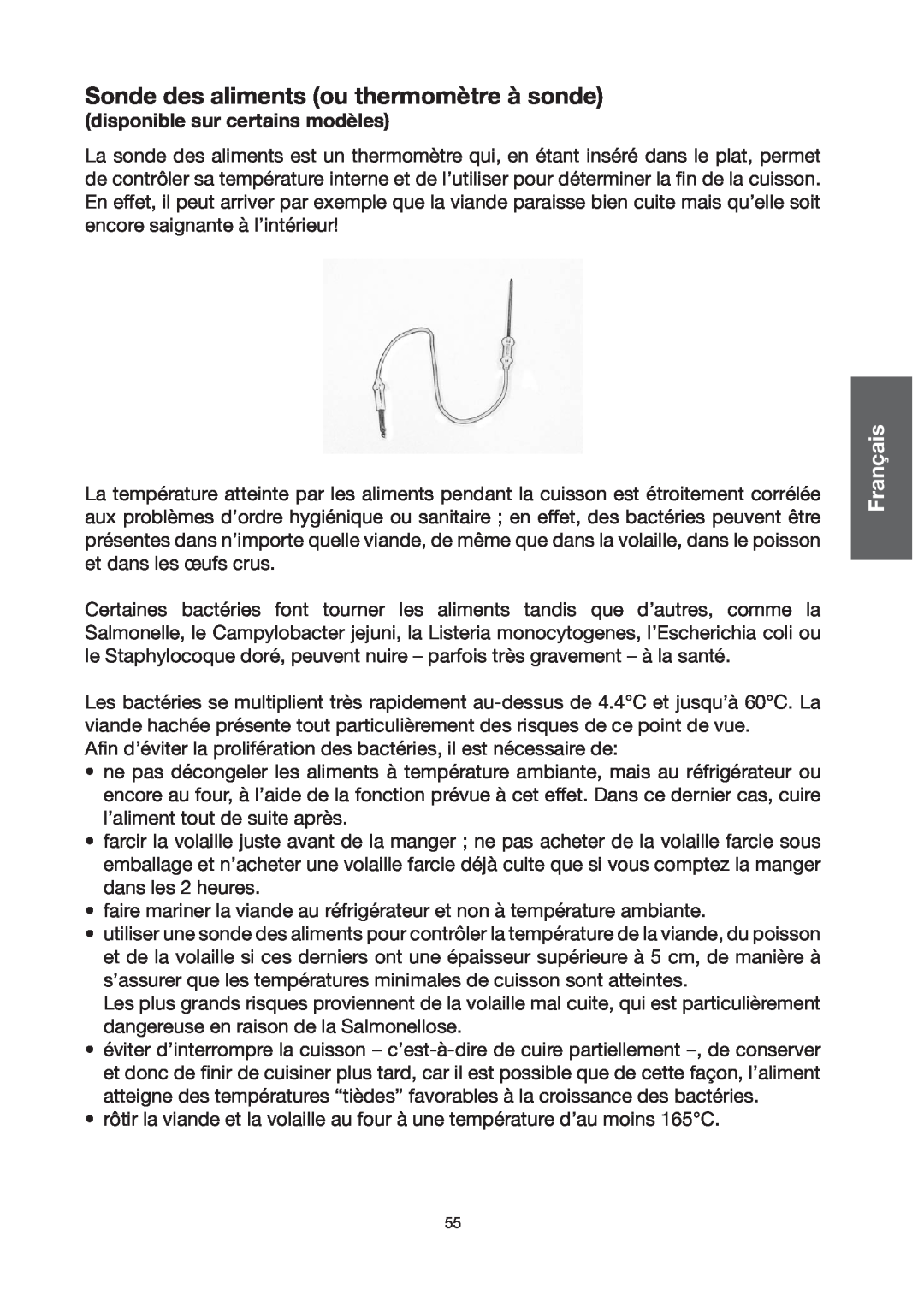 Baumatic BO667TS.DD manual Sonde des aliments ou thermomètre à sonde, Italiano English Français Deutsch Nederlands Español 