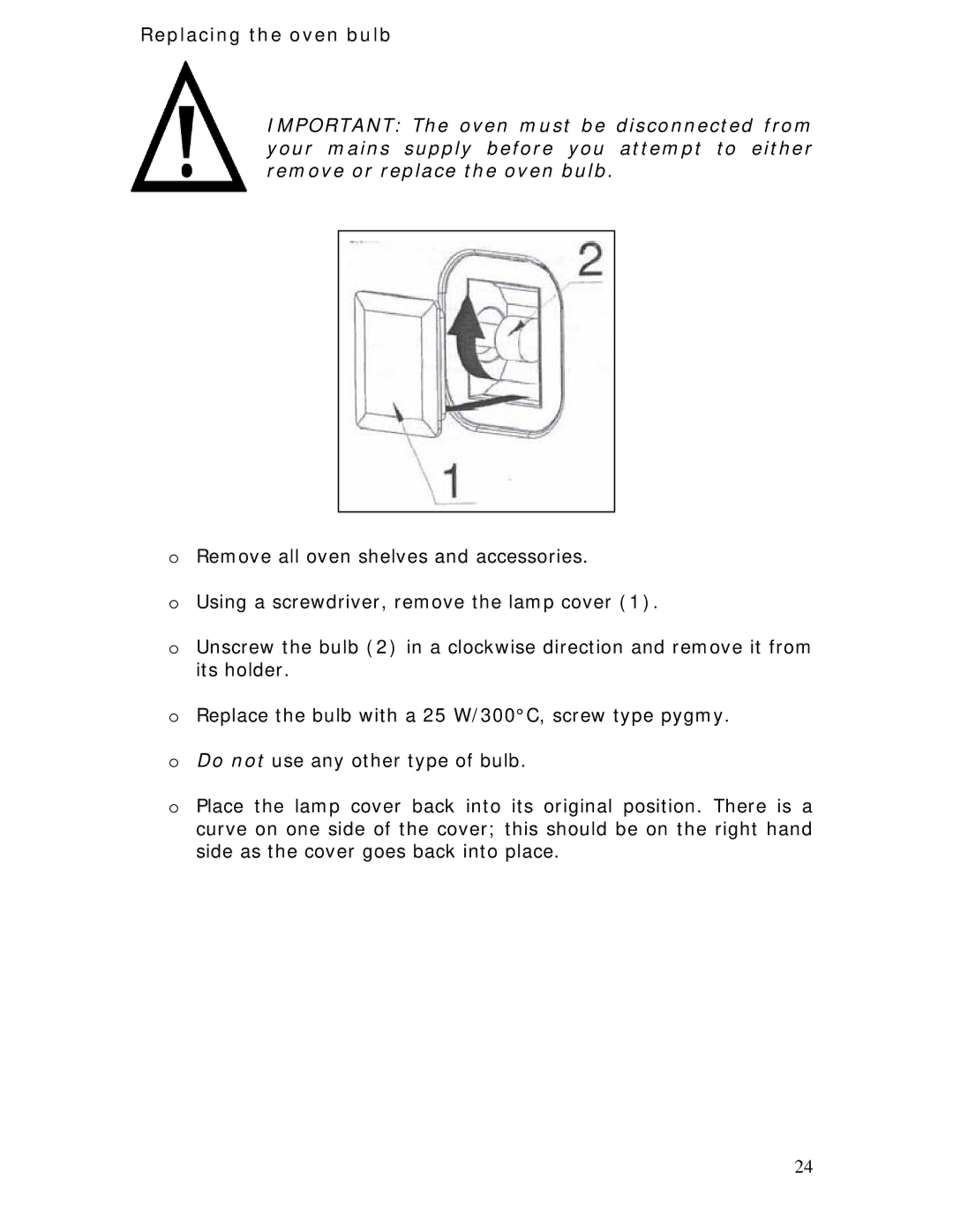 Baumatic BOD890BL manual Replacing the oven bulb 