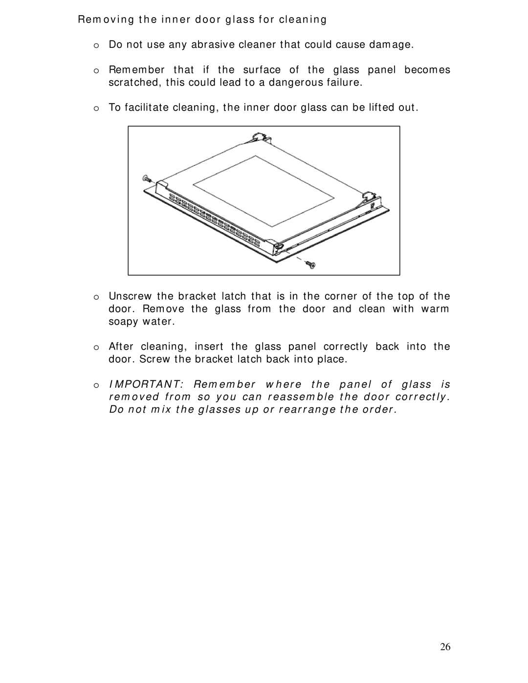 Baumatic BOD890BL manual Removing the inner door glass for cleaning 