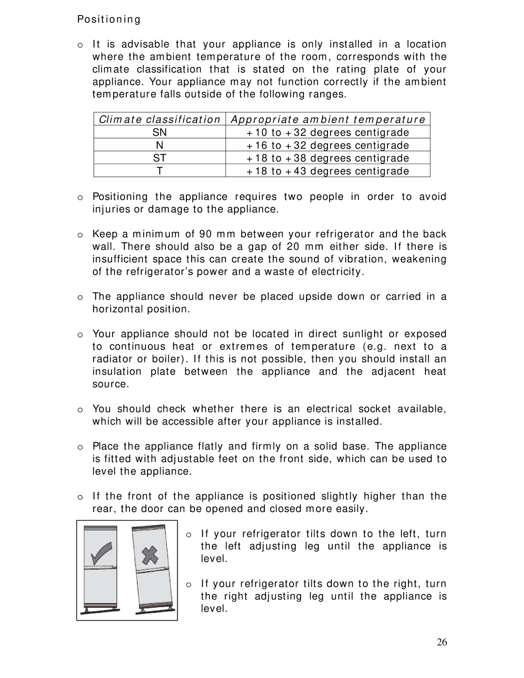 Baumatic BRCF1855SL manual Positioning, Climate classification Appropriate ambient temperature 