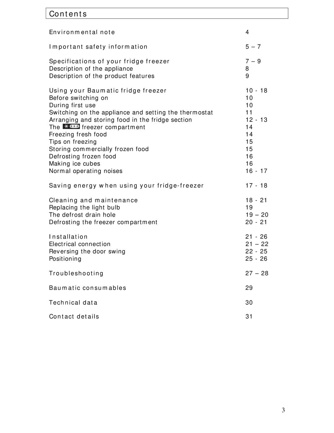 Baumatic BRCF1855SL manual Contents 