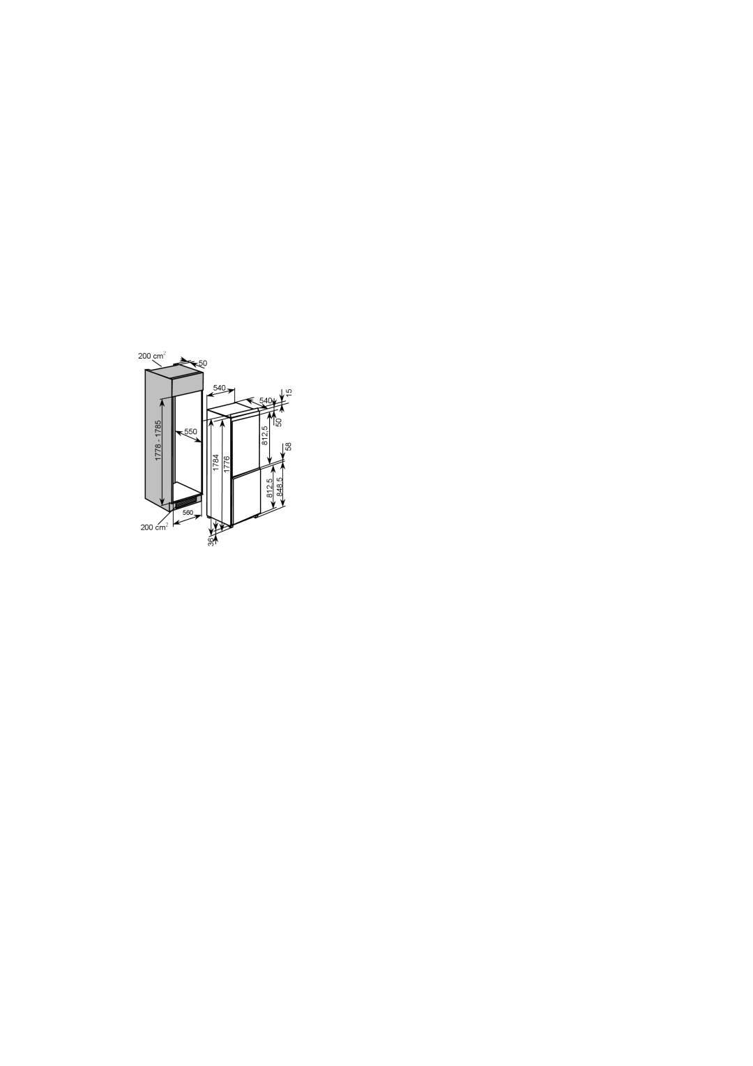 Baumatic BRCIF5050 manual 200 cm2 1778 540 812,5 1784 1776 848,5 