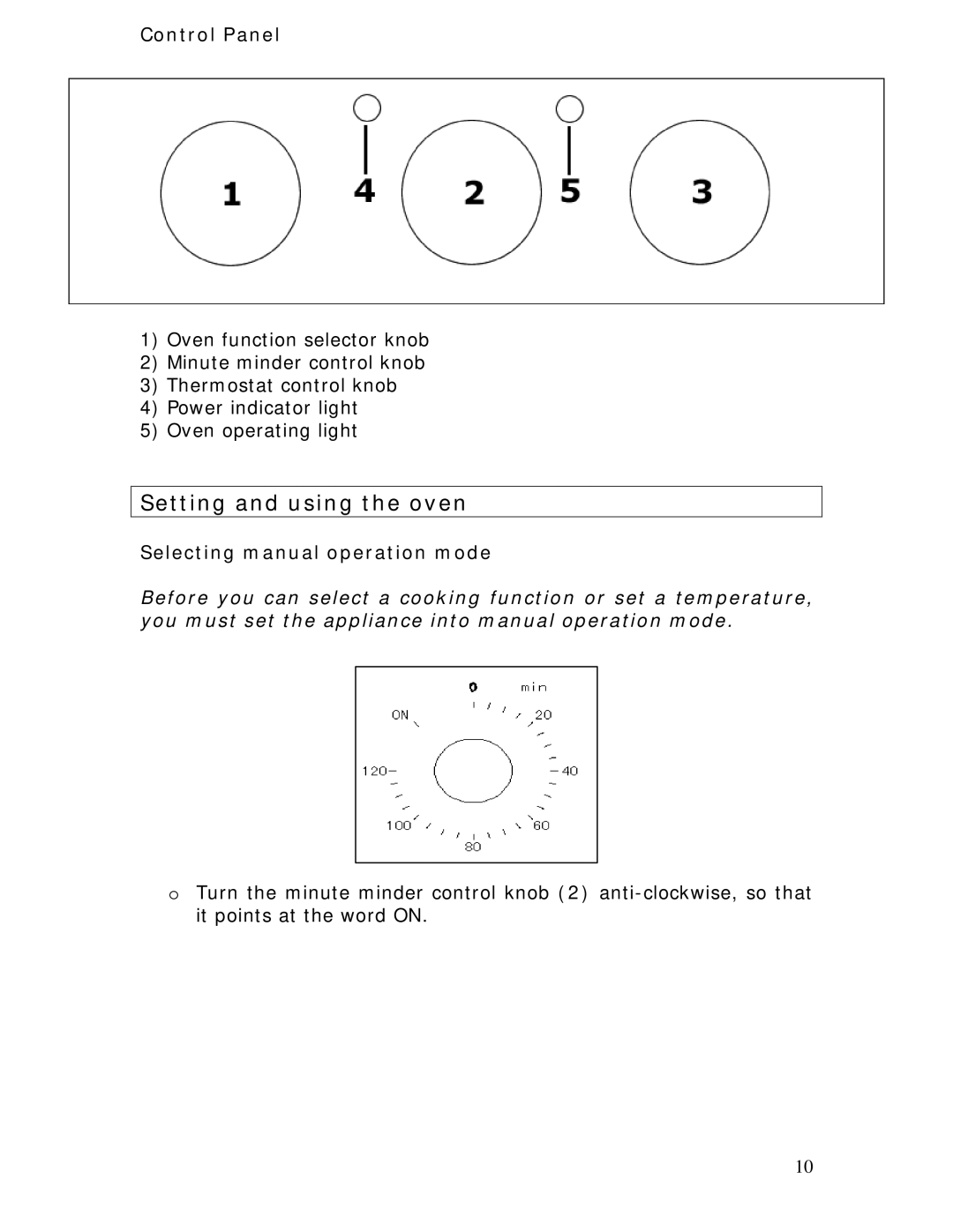 Baumatic BSO612BL Setting and using the oven, Control Panel, Selecting manual operation mode 