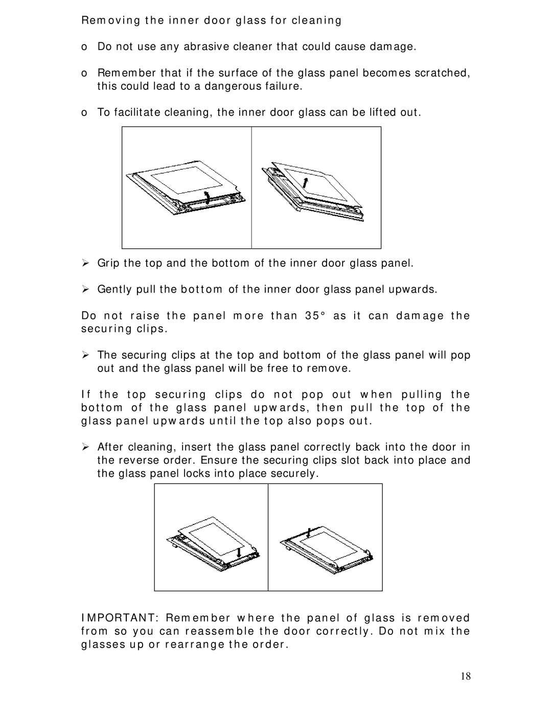 Baumatic BSO612BL manual Removing the inner door glass for cleaning 