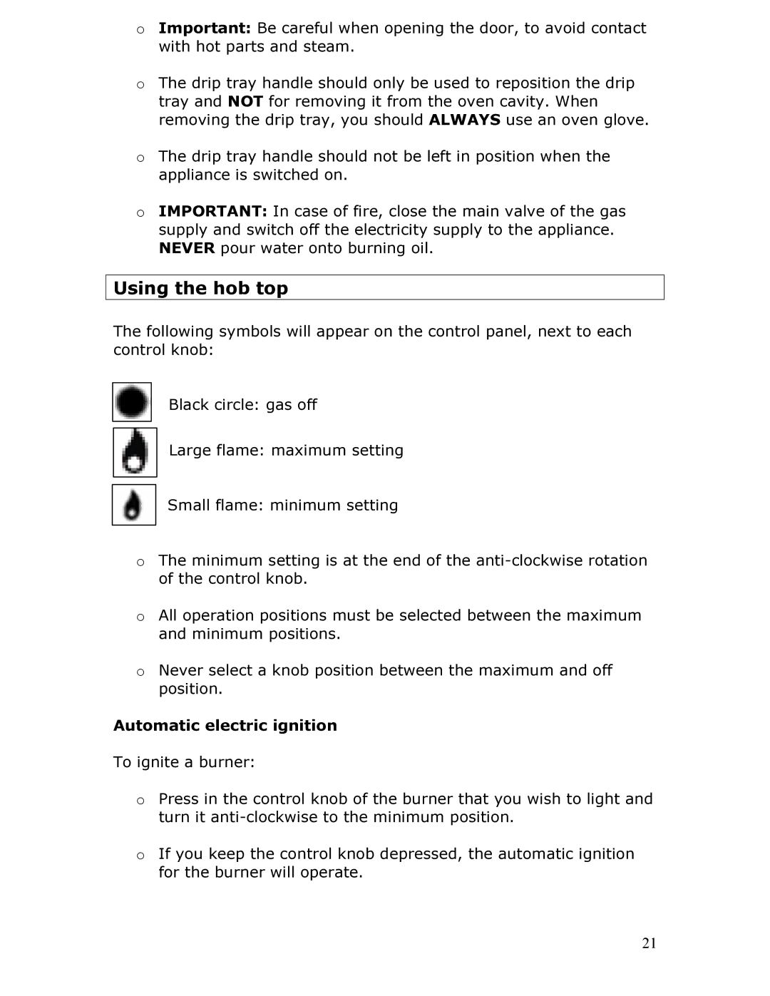 Baumatic BT2760SS manual Using the hob top, Automatic electric ignition 