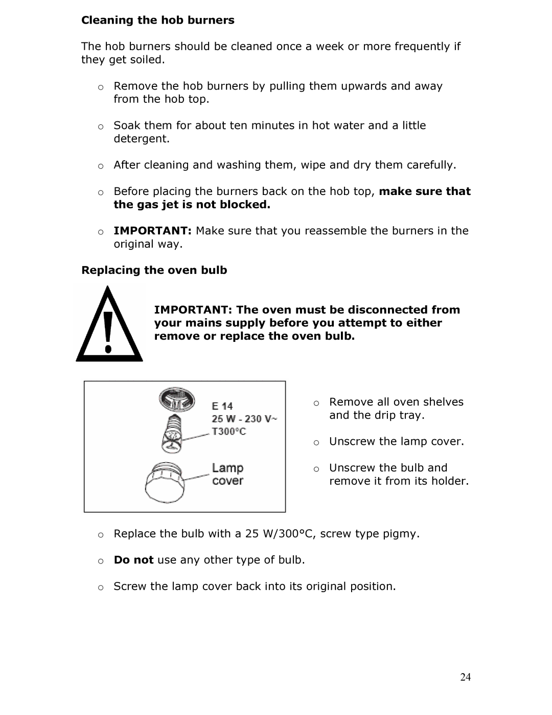 Baumatic BT2760SS manual Cleaning the hob burners 