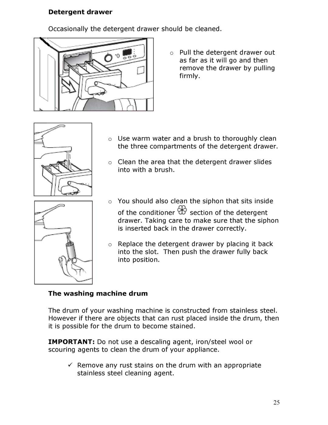 Baumatic BWD12.1 manual Detergent drawer, Washing machine drum 