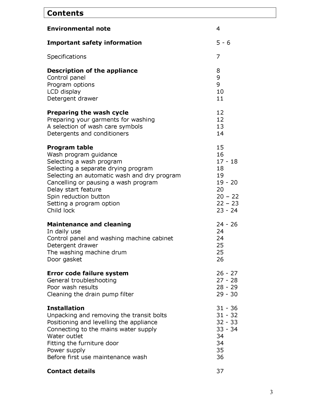 Baumatic BWD12.1 manual Contents 