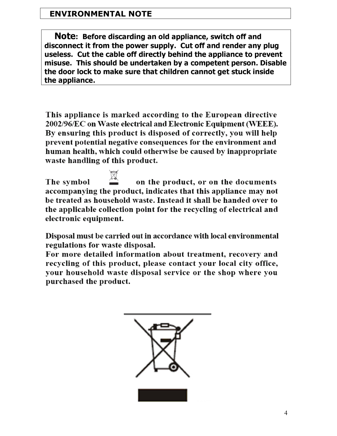 Baumatic BWD12.1 manual Environmental Note 