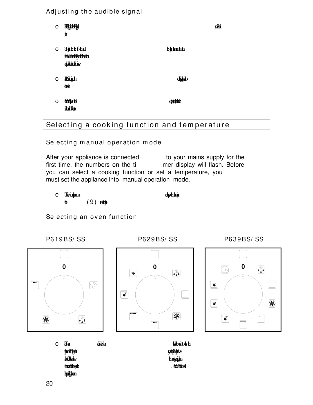 Baumatic P639SS Selecting a cooking function and temperature, Adjusting the audible signal, Selecting an oven function 