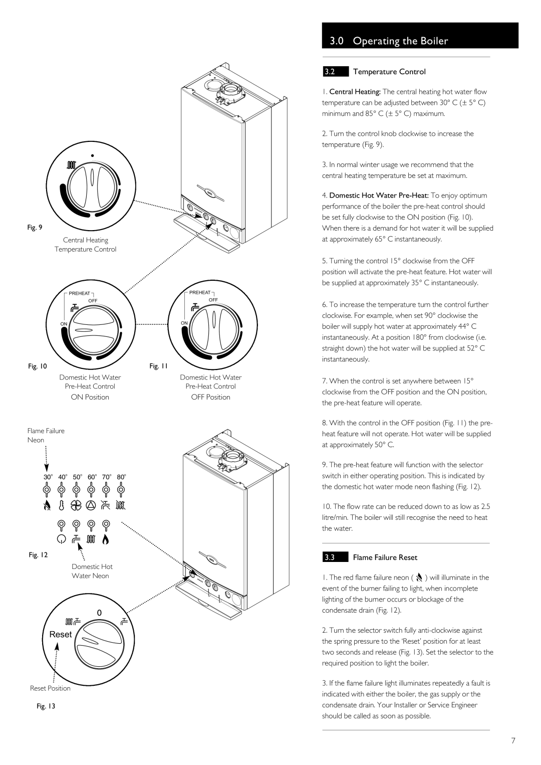 Baxi Potterton 80 HE, 105 HE manual Temperature Control, Flame Failure Reset 