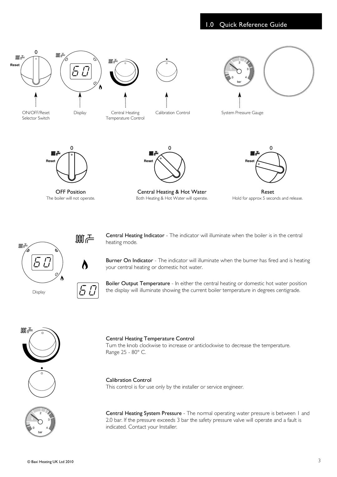 Baxi Potterton 18 HE A/24 HEA A/28HE A warranty Quick Reference Guide, OFF Position Central Heating & Hot Water 