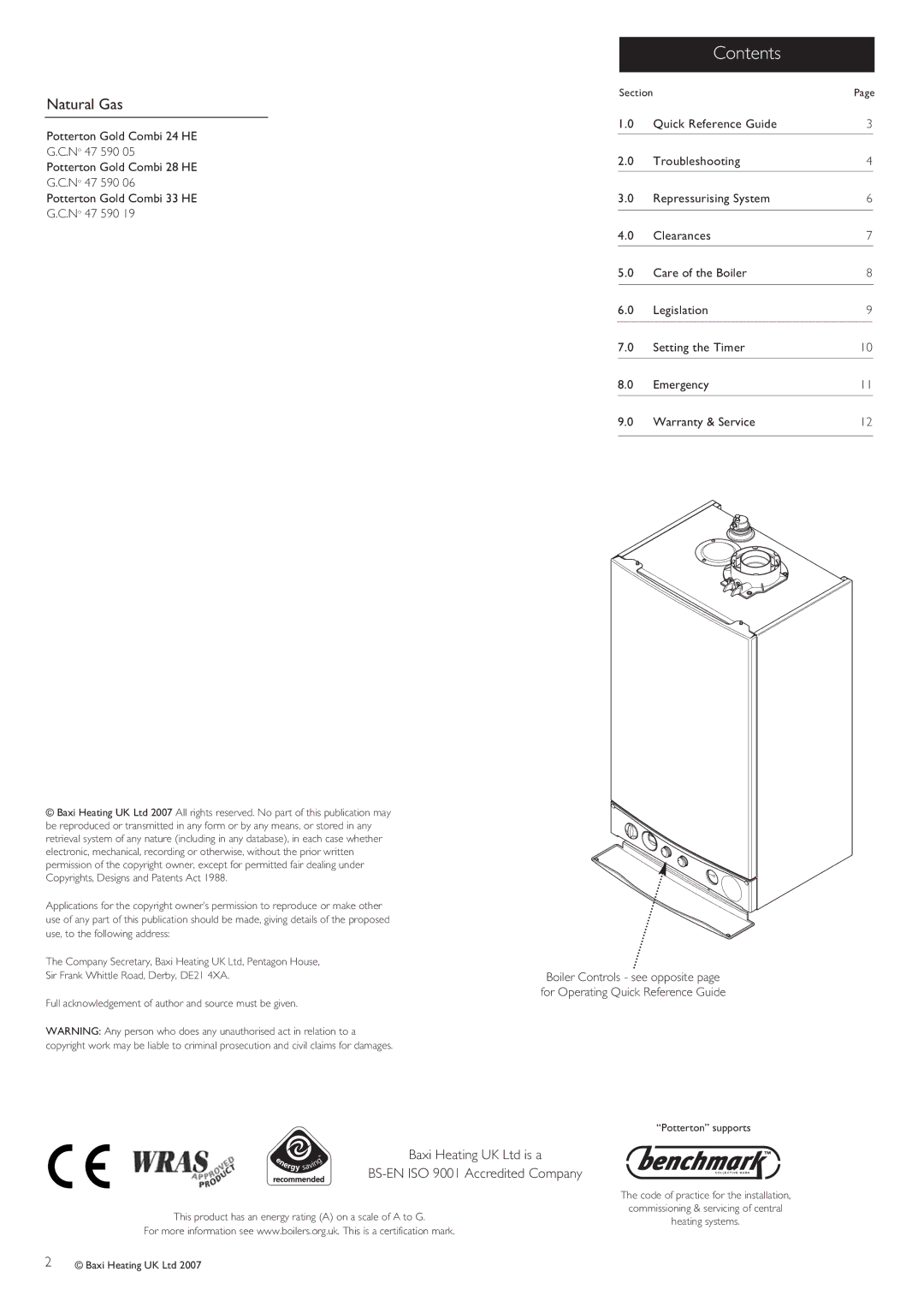 Baxi Potterton 28, 24, 33 HE warranty Contents 