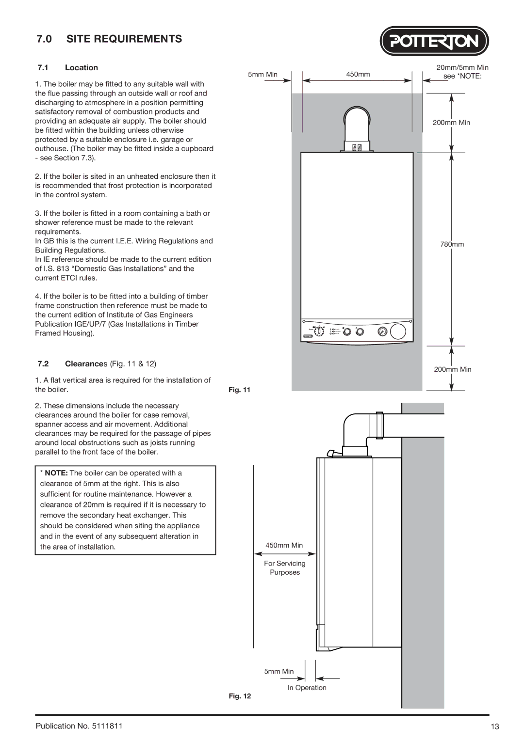 Baxi Potterton 24 Eco HE manual Site Requirements, Location 