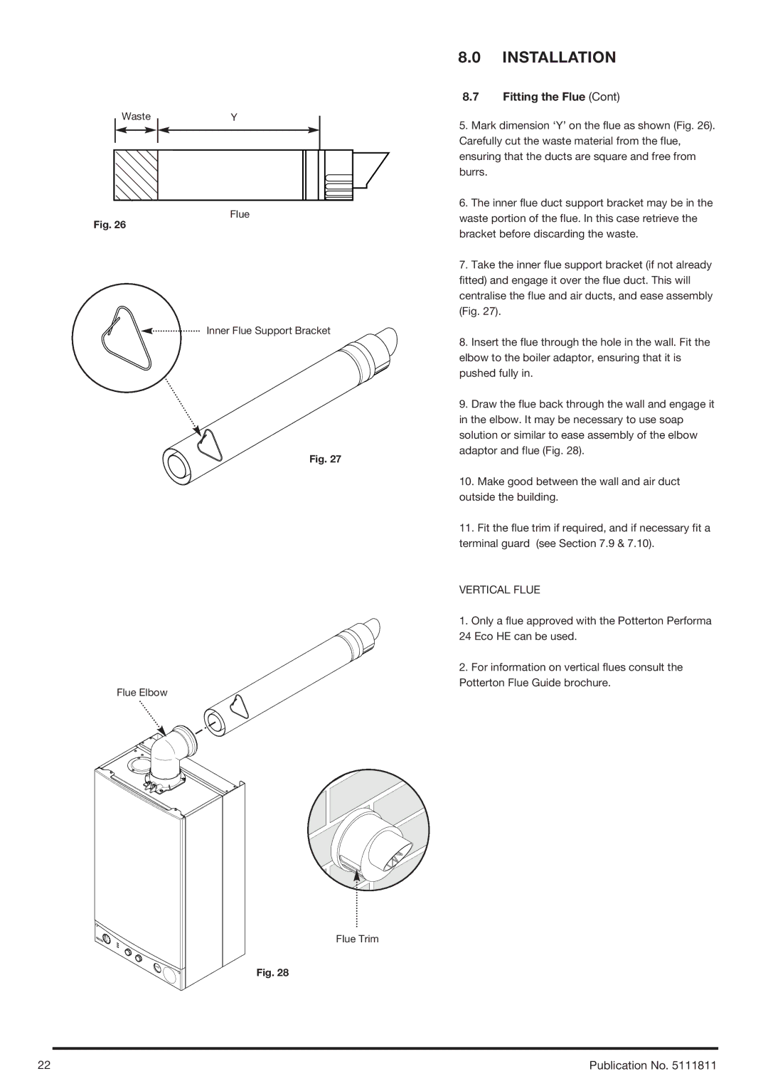 Baxi Potterton 24 Eco HE manual Vertical Flue 