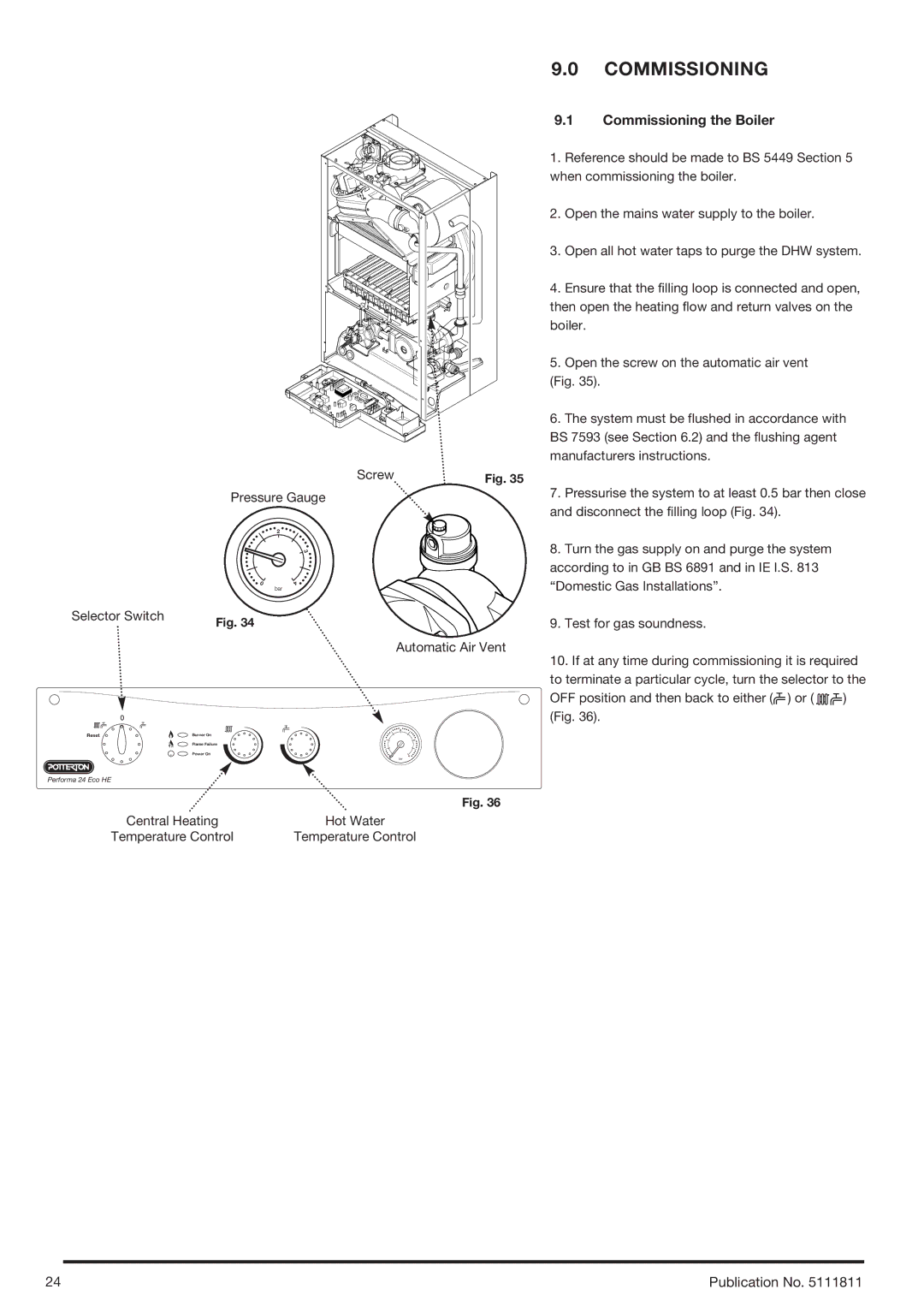 Baxi Potterton 24 Eco HE manual Commissioning the Boiler 