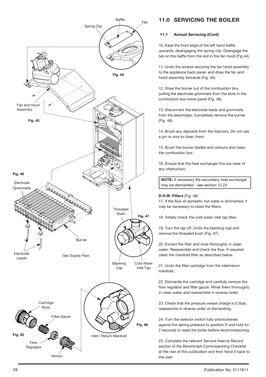 Baxi Potterton 24 Eco HE manual Annual Servicing, W. Filters Fig, Inlet / Return Manifold 