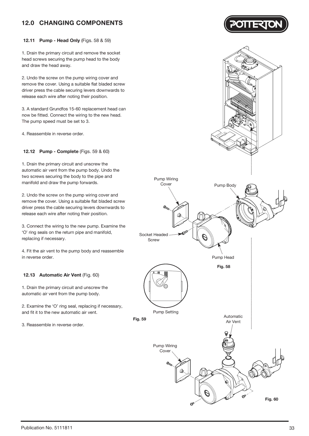 Baxi Potterton 24 Eco HE manual Pump Head Only Figs, Pump Complete Figs, Automatic Air Vent Fig 