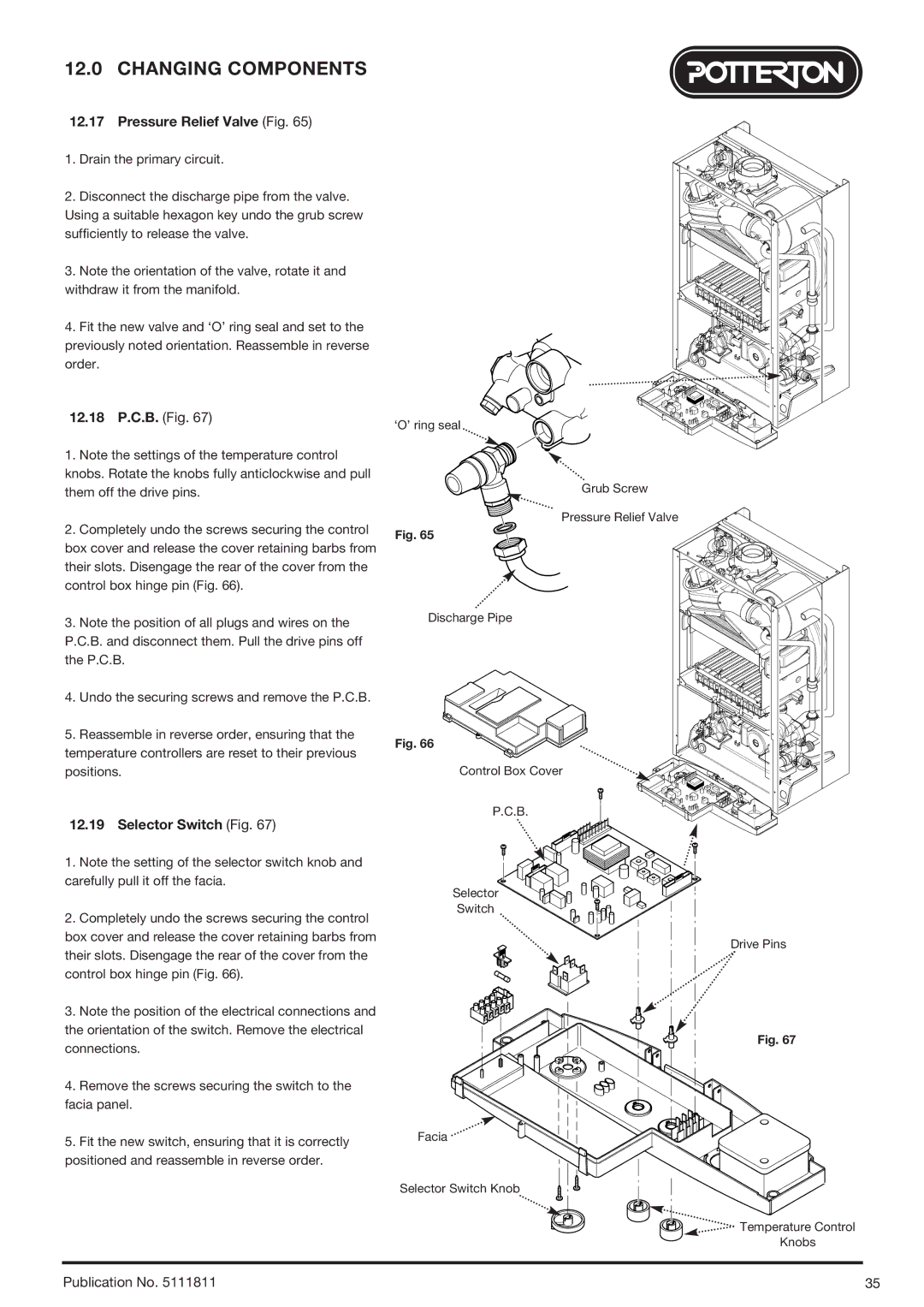 Baxi Potterton 24 Eco HE manual 12.18 P.C.B. Fig, Selector Switch Fig 