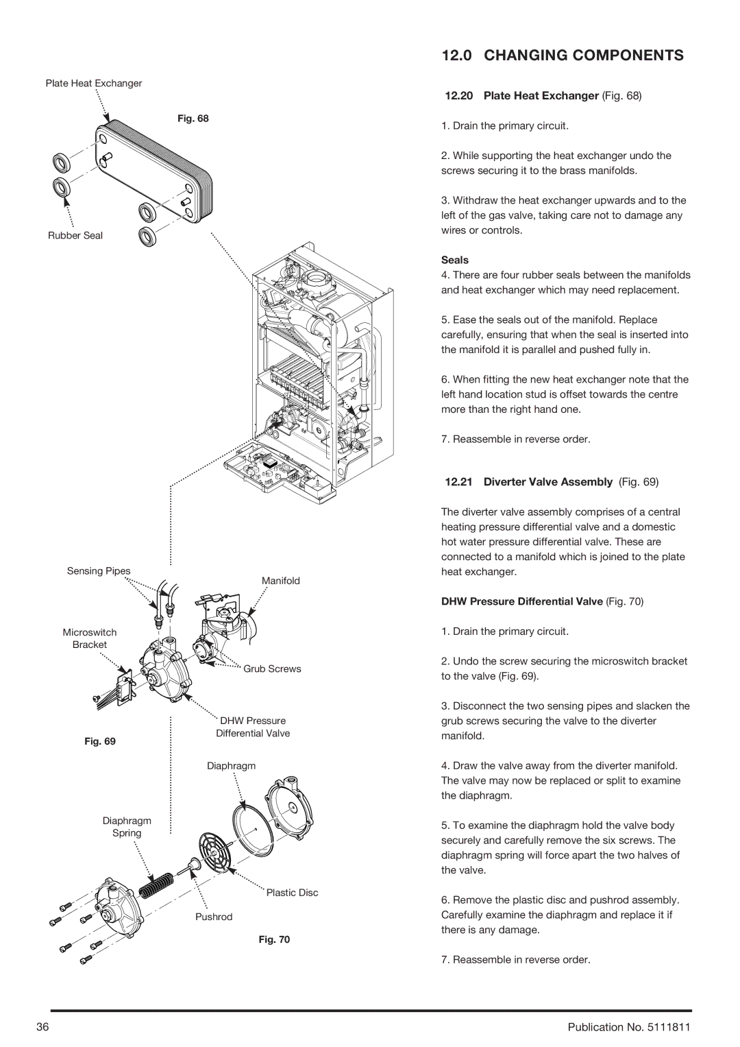 Baxi Potterton 24 Eco HE Plate Heat Exchanger Fig, Diverter Valve Assembly Fig, Seals, DHW Pressure Differential Valve Fig 