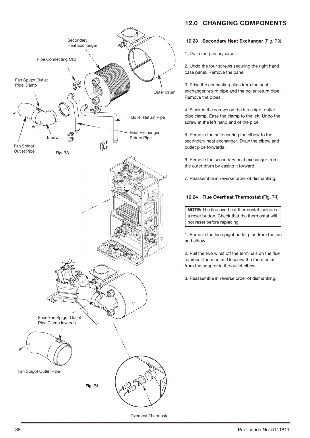 Baxi Potterton 24 Eco HE manual Secondary Heat Exchanger Fig, Flue Overheat Thermostat Fig 