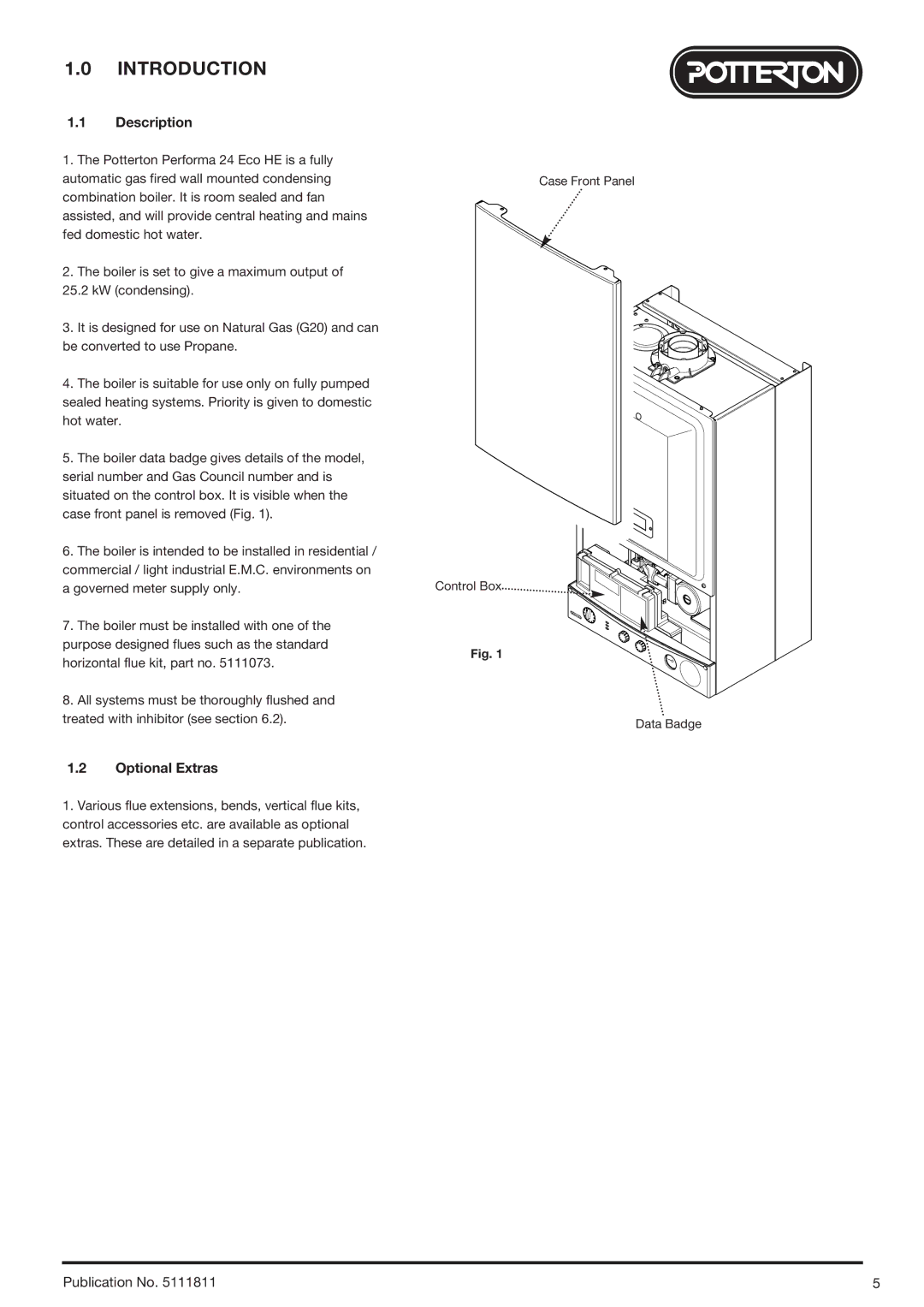 Baxi Potterton 24 Eco HE manual Introduction, Description, Optional Extras 