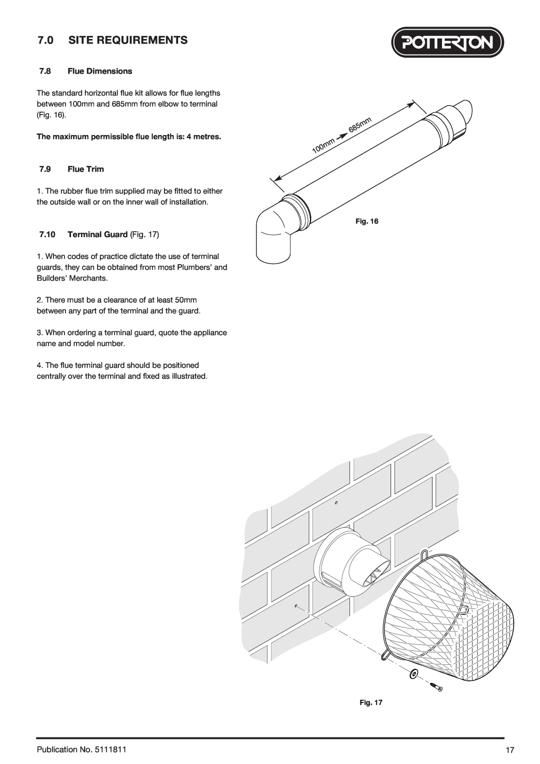 Baxi Potterton 24 Eco HE manual Flue Dimensions, Flue Trim, Terminal Guard Fig, Publication No 