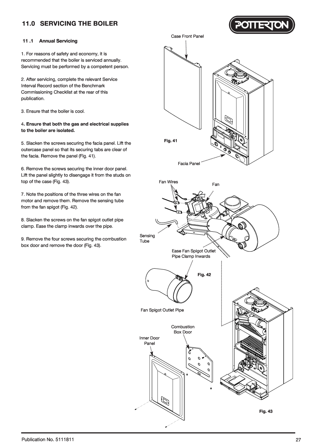 Baxi Potterton 24 Eco HE manual Servicing The Boiler, 11 .1 Annual Servicing, Publication No 