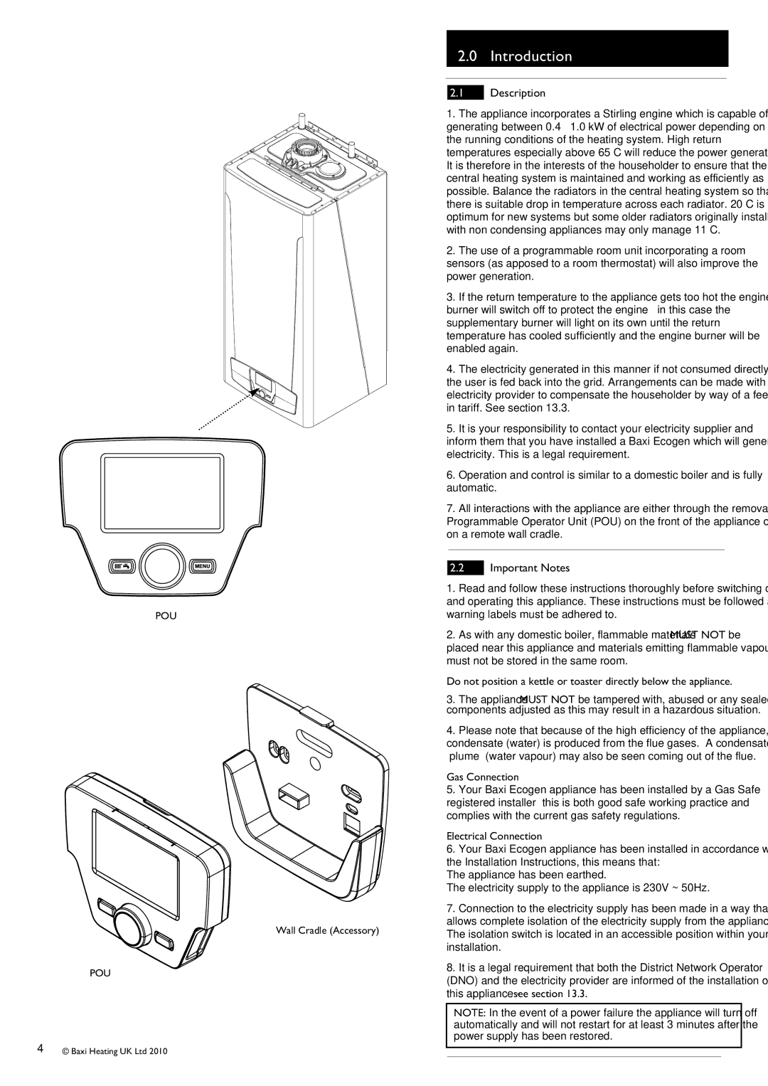 Baxi Potterton 24/1.0 operating instructions Introduction, Description, Important Notes, Pou 