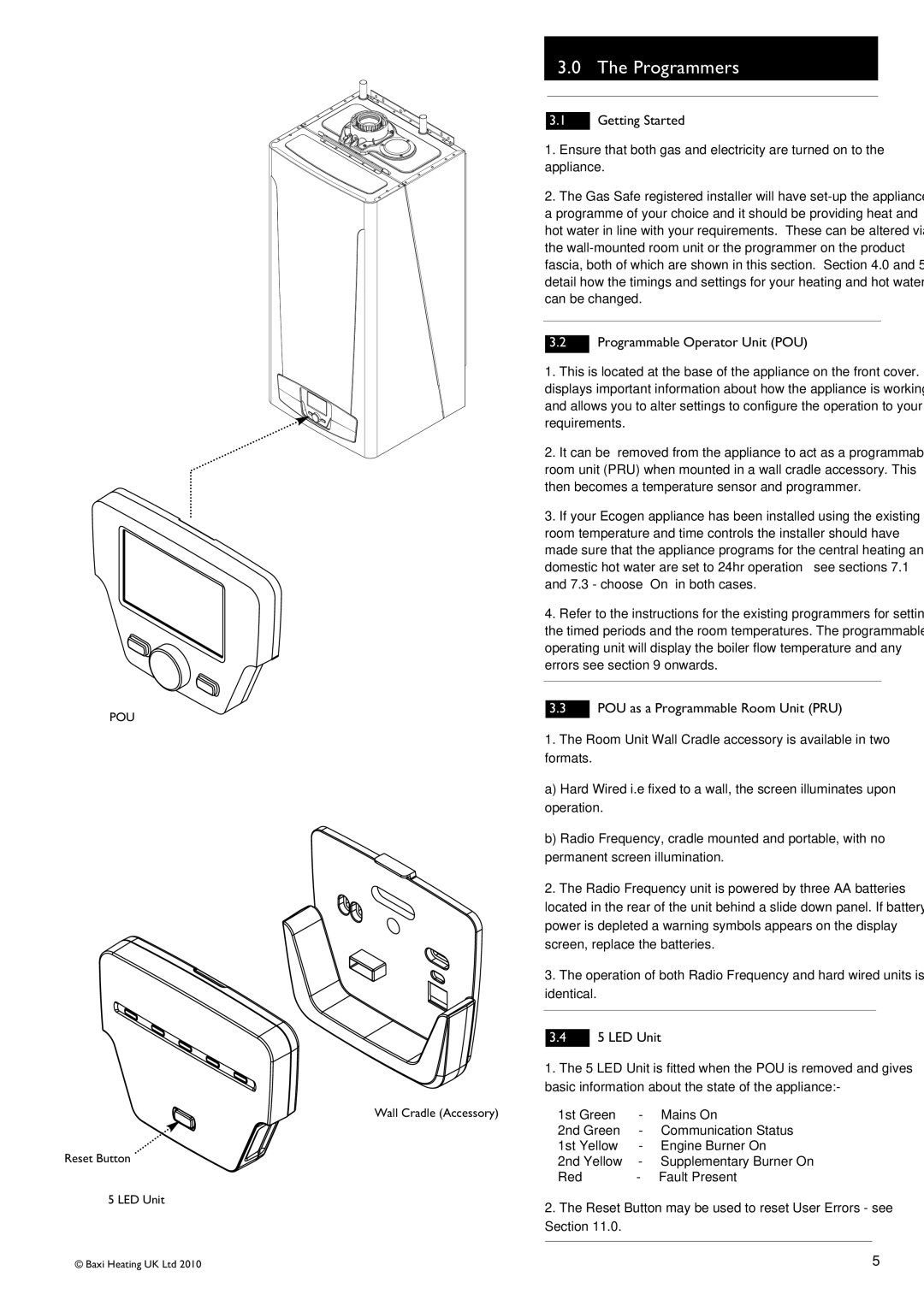 Baxi Potterton 24/1.0 Programmers, Getting Started, Programmable Operator Unit POU, POU as a Programmable Room Unit PRU 