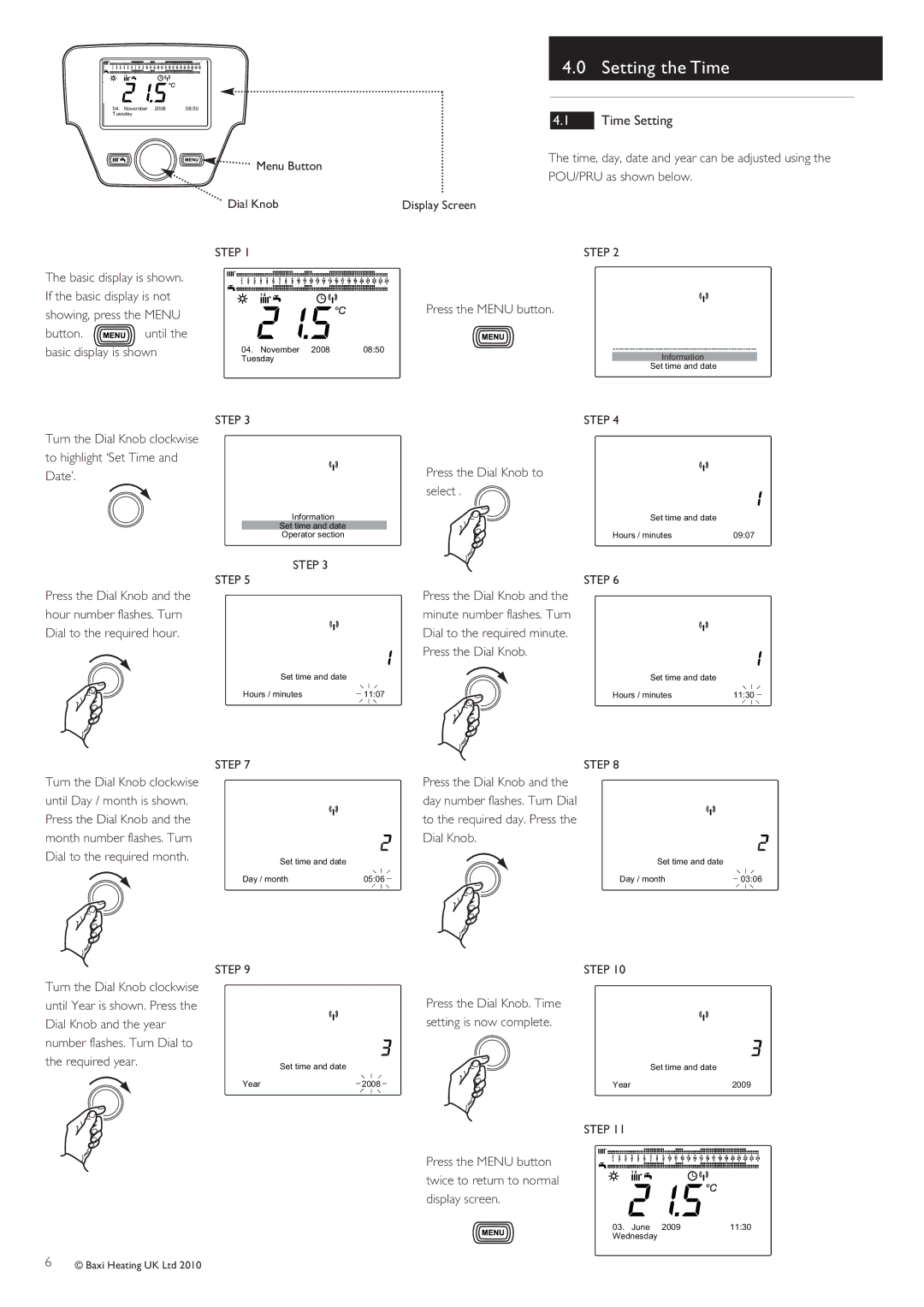 Baxi Potterton 24/1.0 operating instructions Setting the Time, Time Setting, Step 