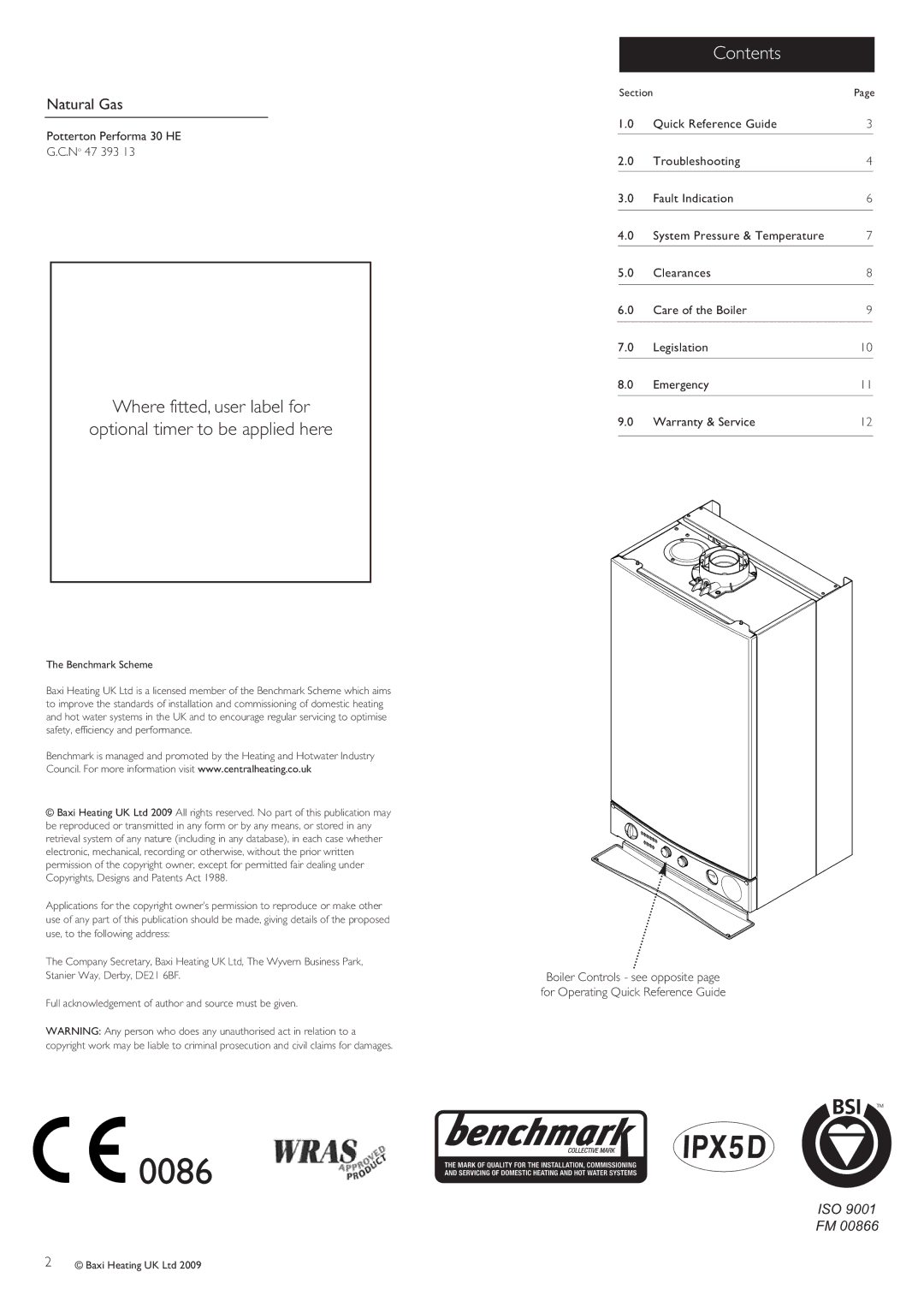 Baxi Potterton 30 HE warranty 0086, Contents 