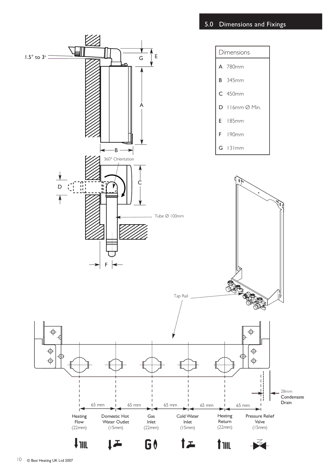 Baxi Potterton 30 HE manual Dimensions and Fixings 