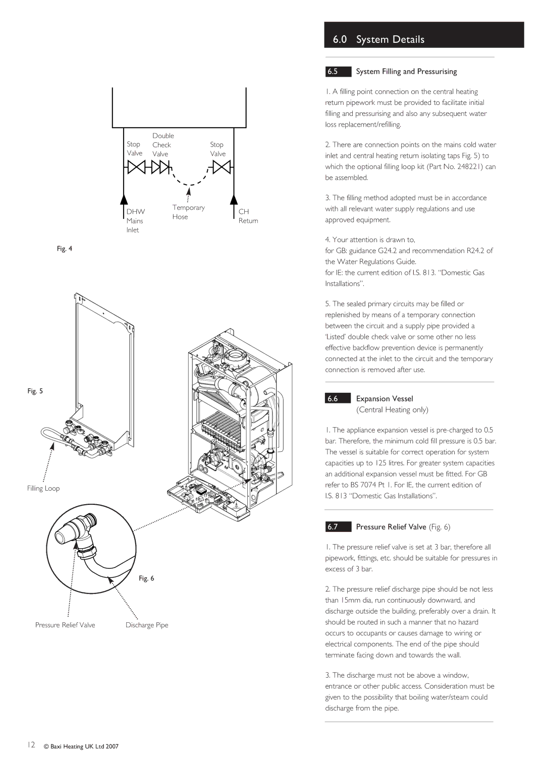 Baxi Potterton 30 HE manual System Filling and Pressurising, Pressure Relief Valve Fig 