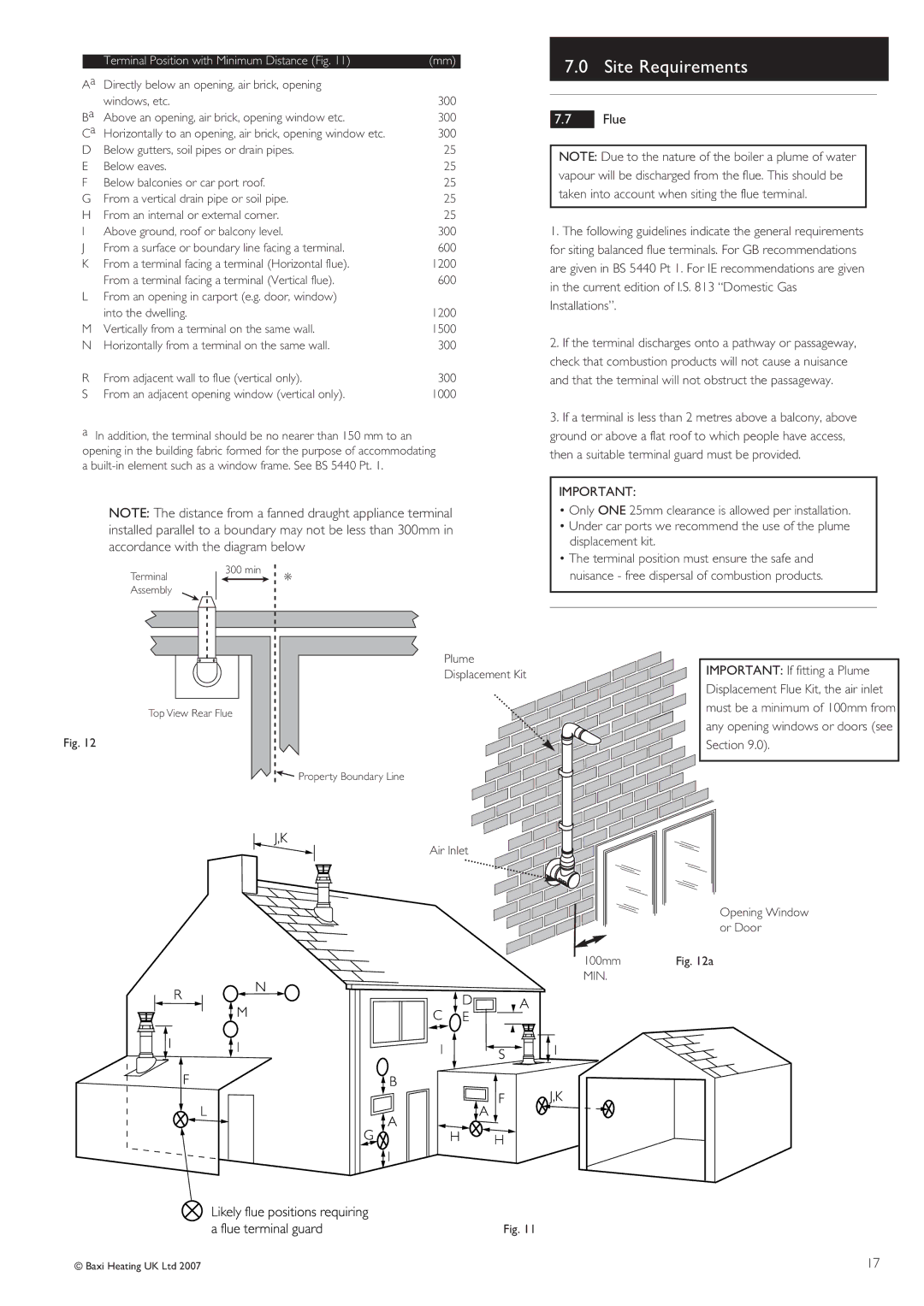 Baxi Potterton 30 HE manual Flue, Built-in element such as a window frame. See BS 5440 Pt, Plume Displacement Kit, Or Door 