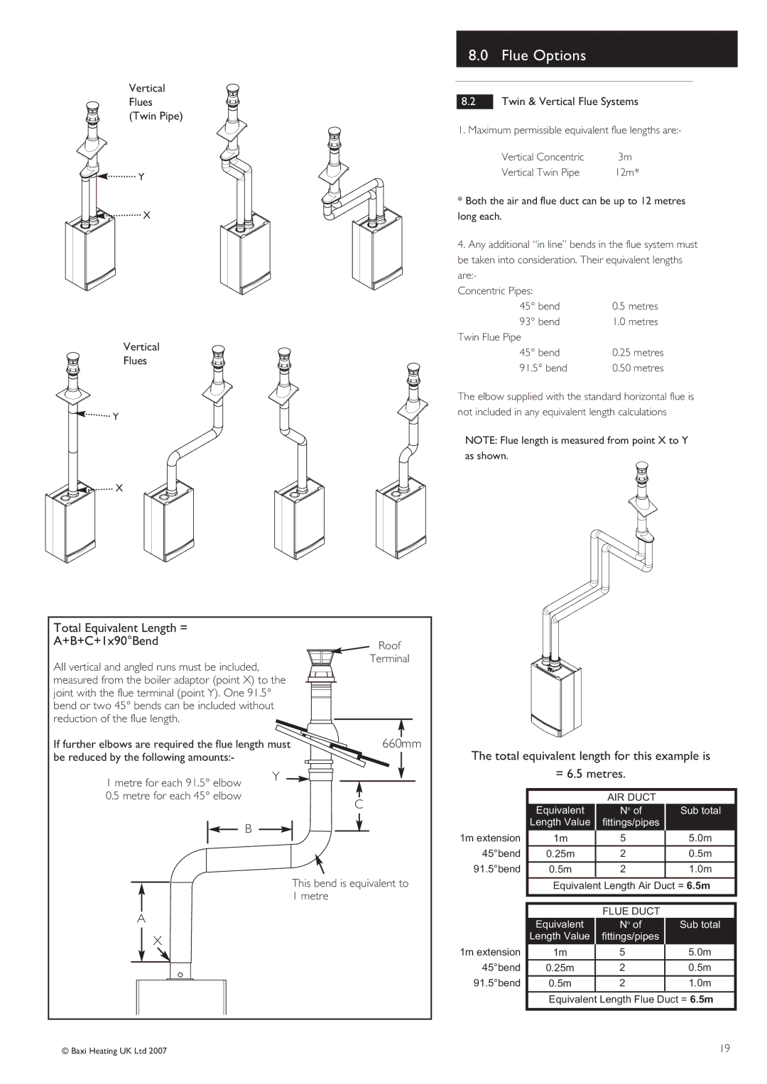 Baxi Potterton 30 HE manual Vertical Flues Twin Pipe, Twin & Vertical Flue Systems, 1m extension 45bend 25m 91.5bend 