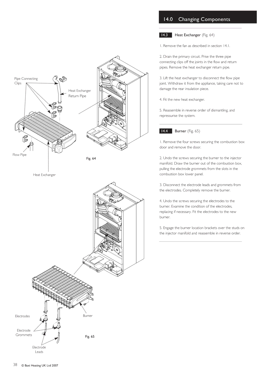 Baxi Potterton 30 HE manual Changing Components, Heat Exchanger Fig, Burner Fig 