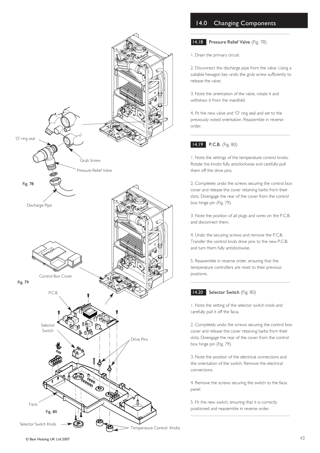 Baxi Potterton 30 HE manual 14.19 P.C.B. Fig, Selector Switch Fig 